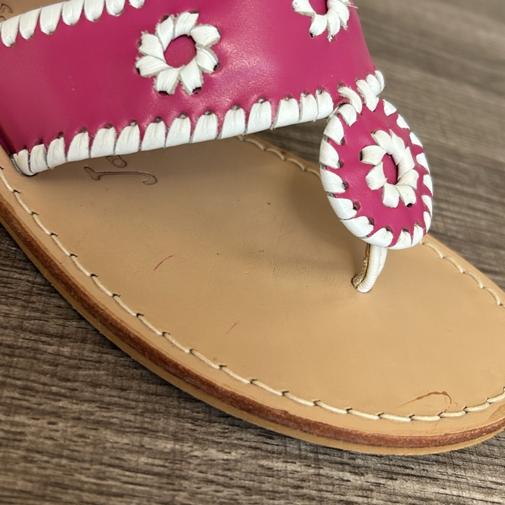 SOLD Jack Rogers Pink/Cream Navajo Leather Flat Sandals Whipstitch Barbiecore 7 - Picture 11 of 14
